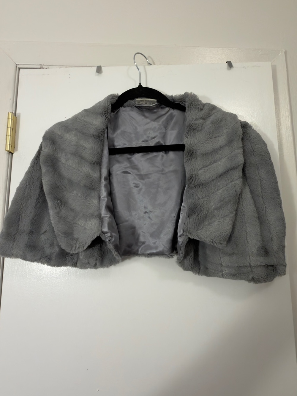 Cropped Gray Faux Fur Capelet Jacket
